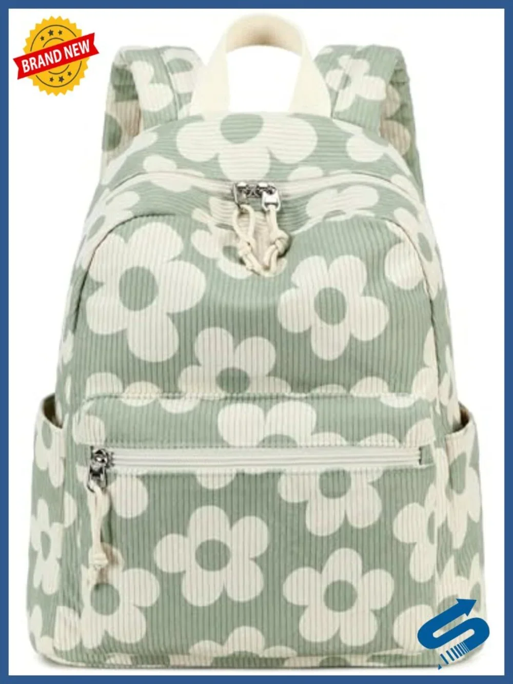 Corduroy Mini Backpack Purse with Floral Pattern - 13